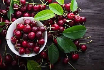 Small red fruits with green stems